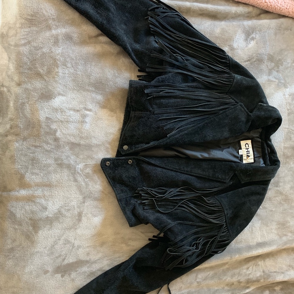 Black fringe crop jacket